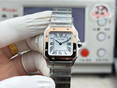 Cartier Santos Mini Size 27*34.5*7.4mm Imported Quartz Movement TT RG Band White Watch